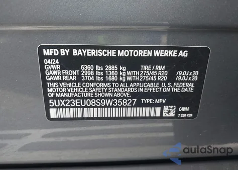 2025 BMW X5 xDrive40I from USA, damaged, VIN 5UX23EU08S9W35827